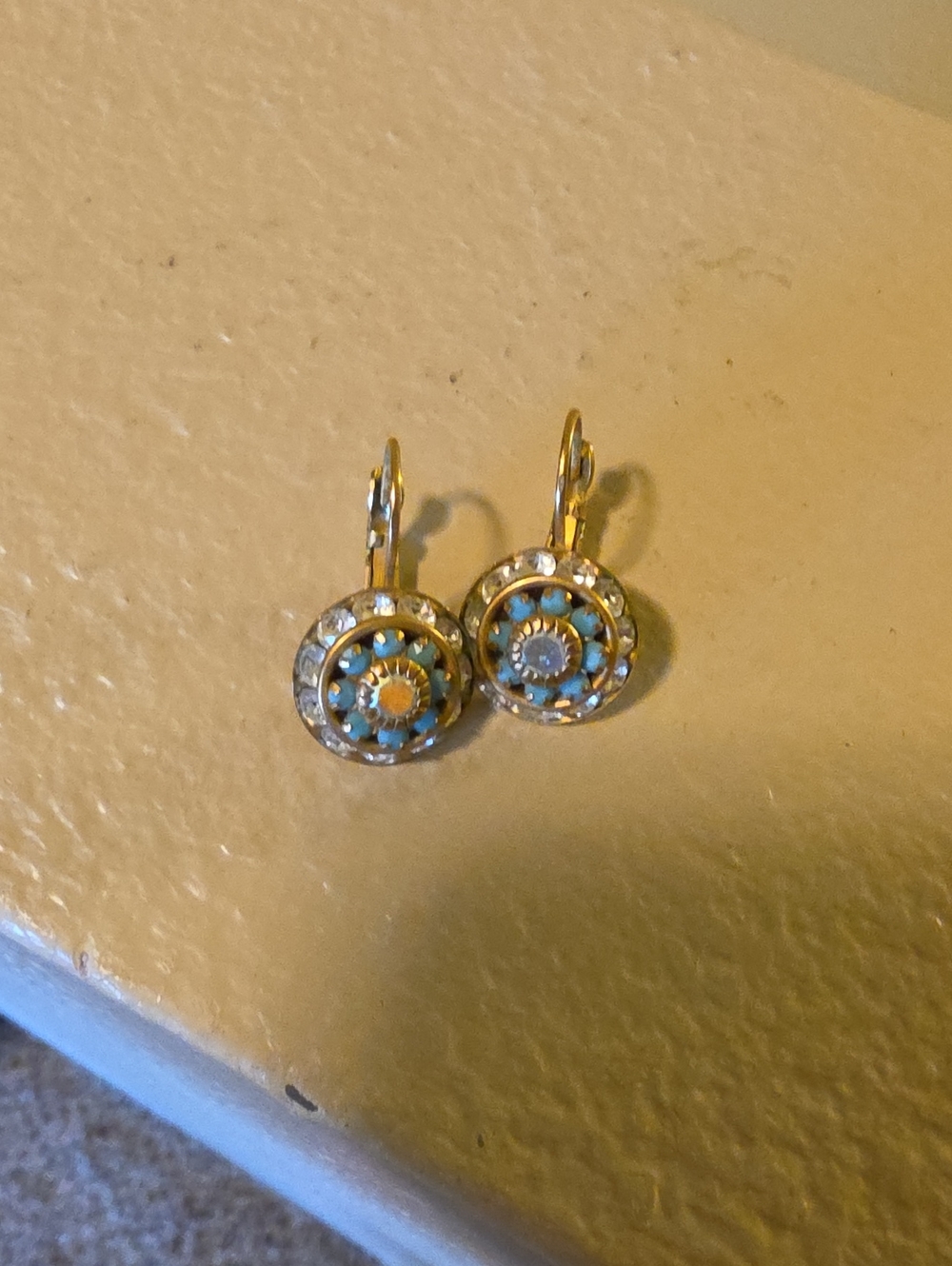 Gold-Tone Blue Floral Drop Earrings - Women Jewelry